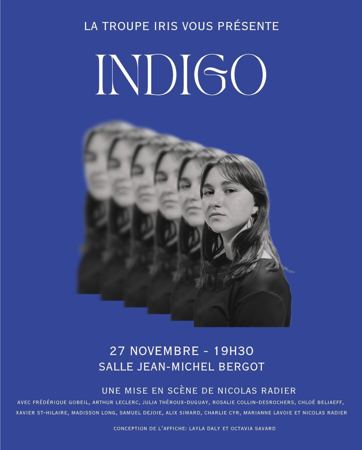 Affiche de la pièce Indigo, mise en scène par Nicolas Radier, 27 novembre à 19h30, Salle Jean-Michel Bergot